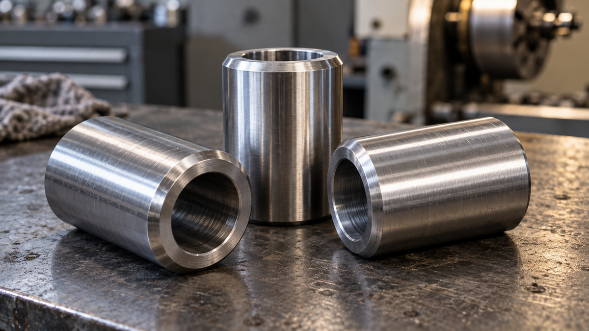 Hollow steel components on a machining workbench