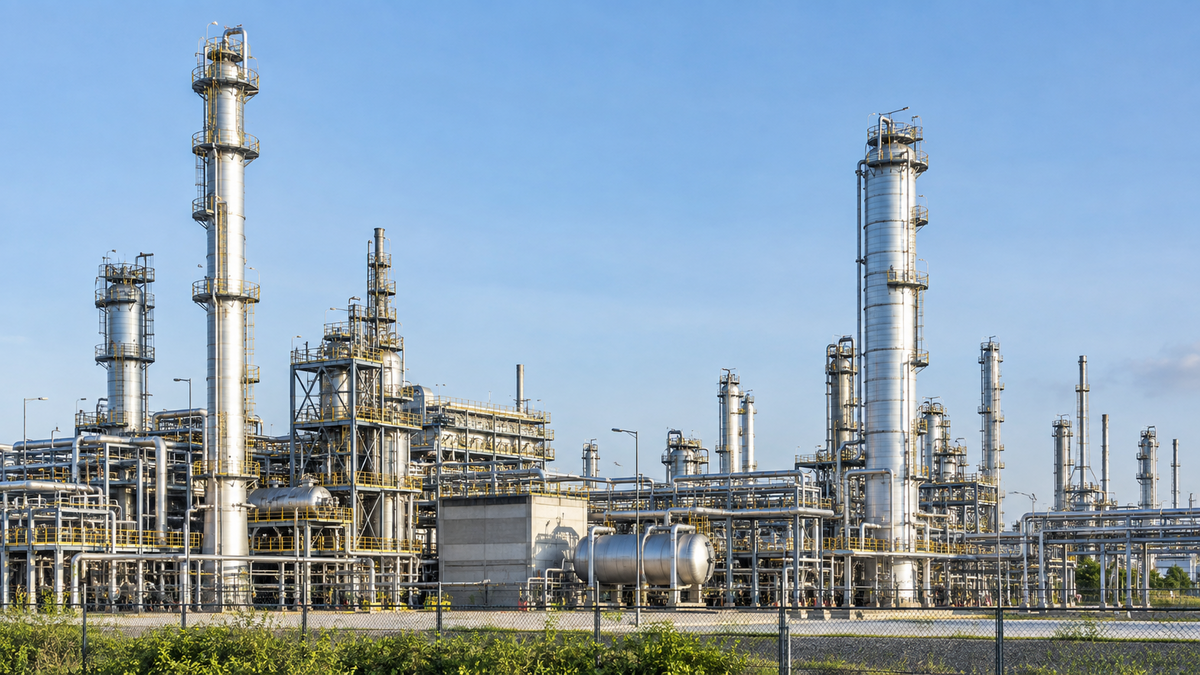 Process columns and pipework at a petrochemical installation