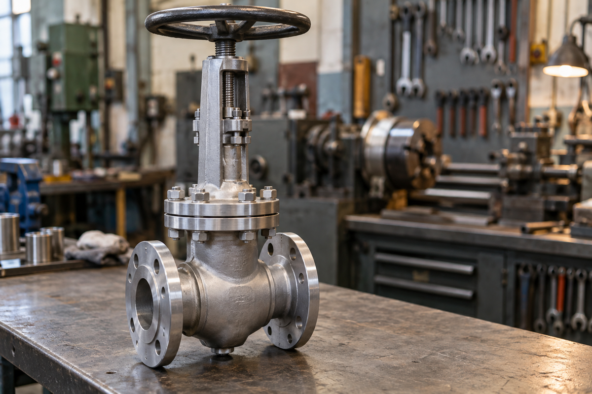 Stainless industrial valve with an extended stem and handwheel