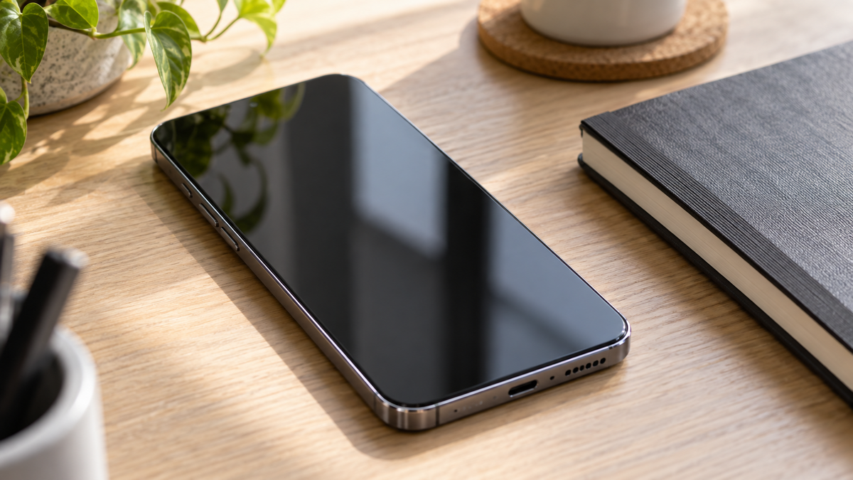 Smartphone on a desk beside a notebook, for the topic of mobile software updates